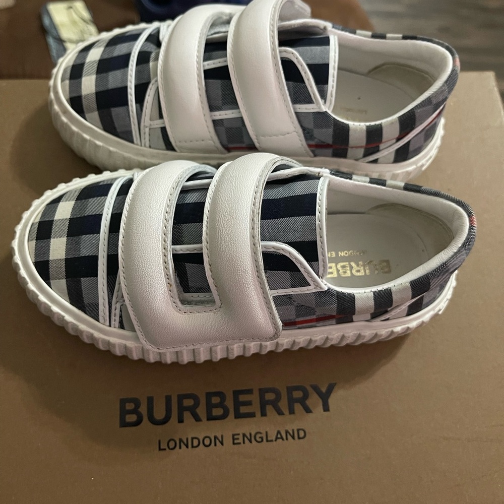 Burberry Kids Plaid Sneakers - White and Black